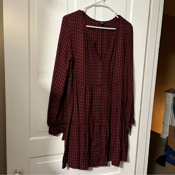 Rails Raine Garnet Ash Check Shirt Dress Long Sleeve Red Black Small K2 - Picture 8 of 13